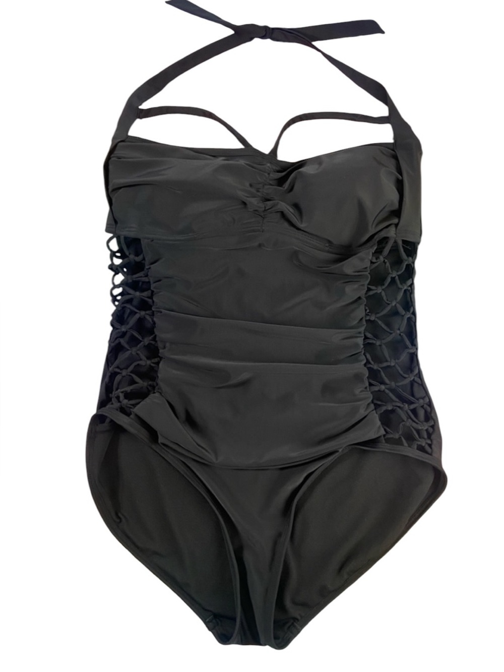 Ashley Graham Swimsuits For All Boss Black Strappy Lattice One-Piece Swimsuit 14 - Picture 3 of 7